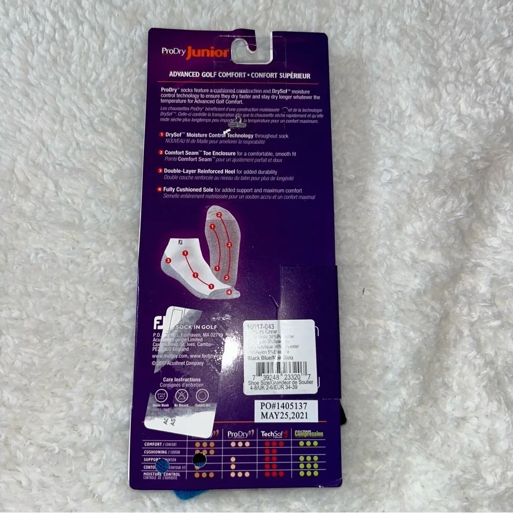 FJ Golf Pro Joy Junior Advanced Comfort Crew Socks Size 4-8 NEW